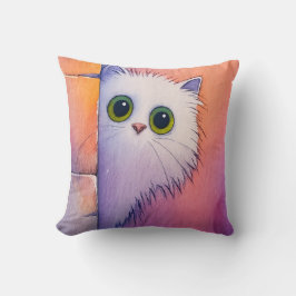 Blush Pink Kitty Whimsical Watercolor Art Kissen