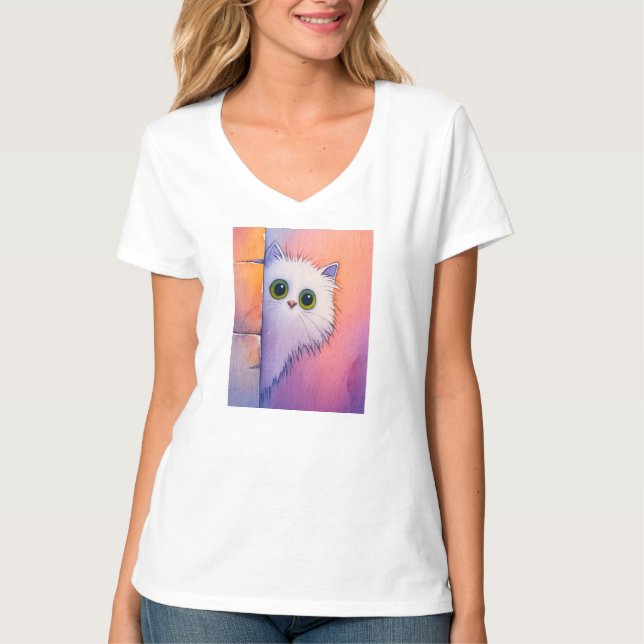 Blush Pink Kitty Whimsical Watercolor Art T-Shirt (Vorderseite)