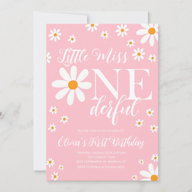 Blush Pink Kleine Miss Onederful Blume Geburtstag Einladung (Vorderseite)