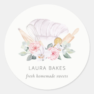 Blush Pink Koch Hat Catering Floral Roller Whisky Runder Aufkleber