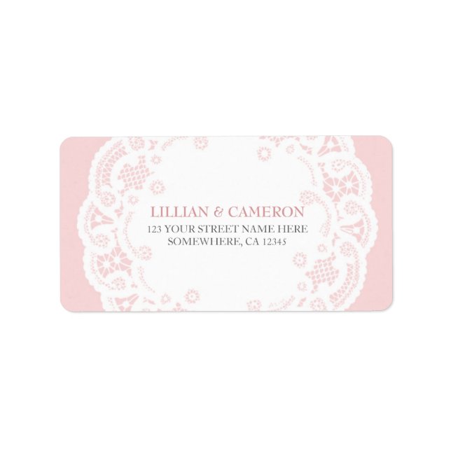 Blush Pink Lace Doily Address Labels Adressaufkleber (Vorne)