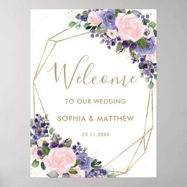 Blush Pink Lavender Floral Wedding Willkommenszeic Poster (Vorne)
