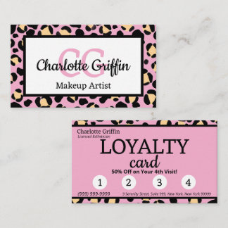 Blush Pink Leopard Print Loyalty Card Lash Makeup Visitenkarte
