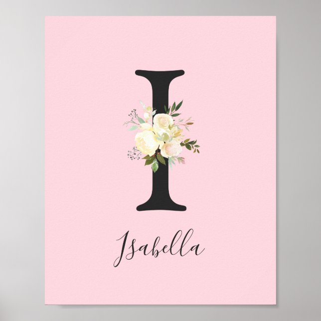 Blush Pink Letter 'I' Kinderzimmer Name Wall Art Poster (Vorne)
