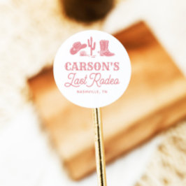 Blush Pink Letztes Rodeo Cowgirl Junggeselinnen-Ab Runder Aufkleber