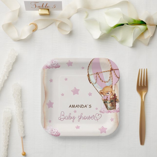 Blush Pink Light Brown Bear Balloons Babydusche Pappteller (Hochzeit)