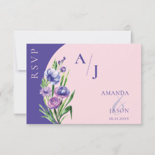 Blush Pink & Lila Floral Monogram Wedding RSVP Karte