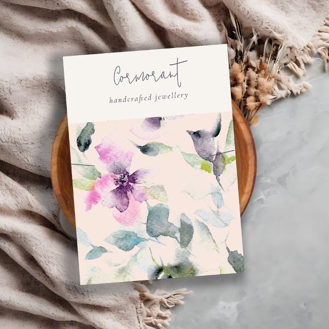 Blush Pink Lila Floral Necklace Band Holder Visitenkarte (Von Creator hochgeladen)