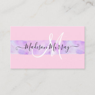 Blush Pink & Lilac Lila Einhorn Monogramm Name Visitenkarte