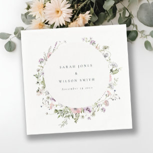 Blush Pink Lilac Wildblume Circle Frame Wedding Serviette