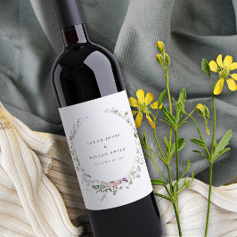 Blush Pink Lilac Wildblume Circle Frame Wedding Weinetikett