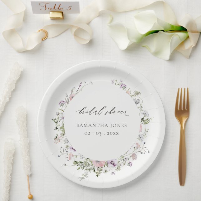 Blush Pink Lilac Wildblume Wreath Brautparty Pappteller (Hochzeit)