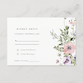 Blush Pink Lilac Wildblume Wreath Wedding RSVP Begleitkarte