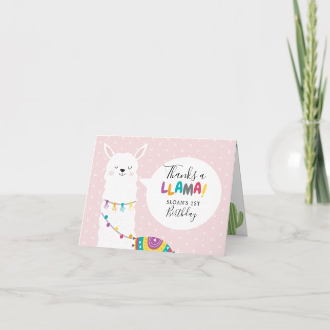Blush Pink Llama Cactus Foto Vielen Dank Karte (Vorderseite)