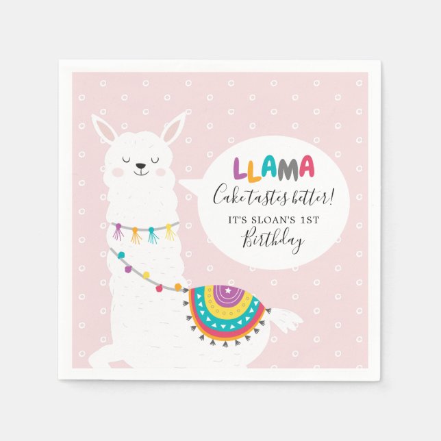 Blush Pink Llama Fun Paper Serviette (Vorderseite)