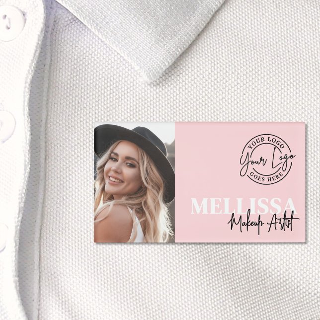 Blush Pink Logo Photo Makeup Namenschild (Blush Pink Script Logo Photo Makeup Name Tag)