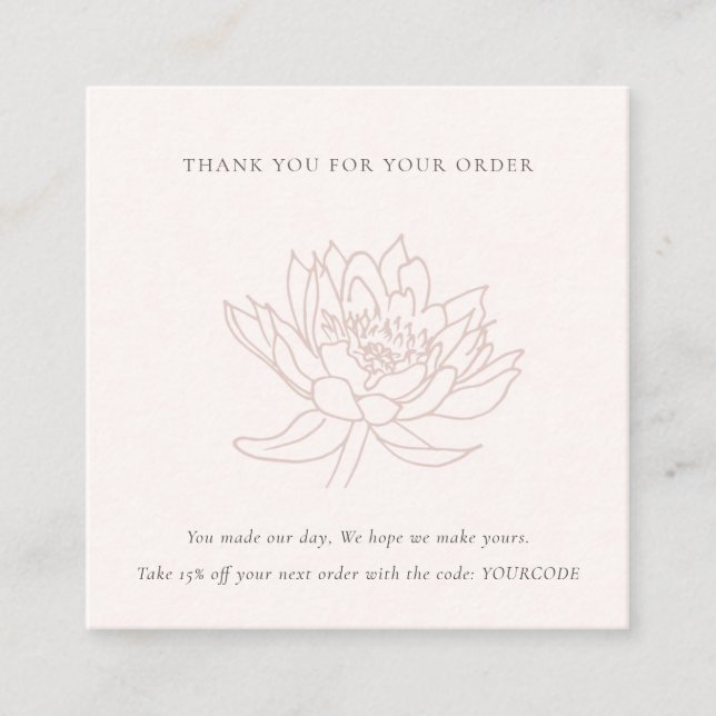 BLUSH PINK LOTUS FLORAL LOGO SHOPPPING DANKEN QUADRATISCHE VISITENKARTE (Vorderseite)