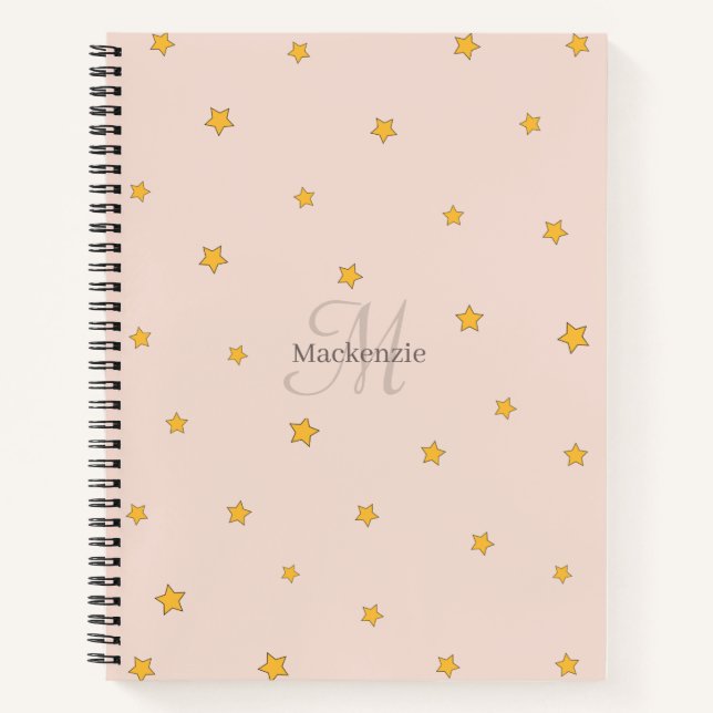 Blush Pink Lucky Stars Monogram Spiral Notebook Notizbuch (Vorderseite)