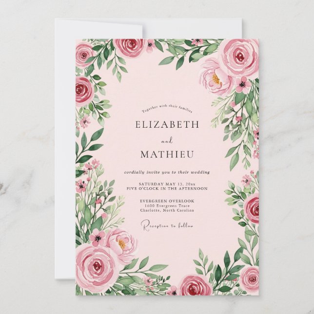 Blush Pink Luminous Botanical Wedding Einladung (Vorderseite)