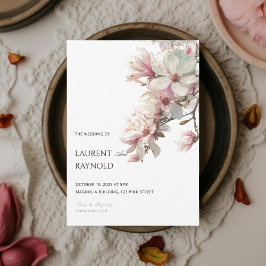 Blush Pink Magnolia Botanical Watercolor Wedding Einladung