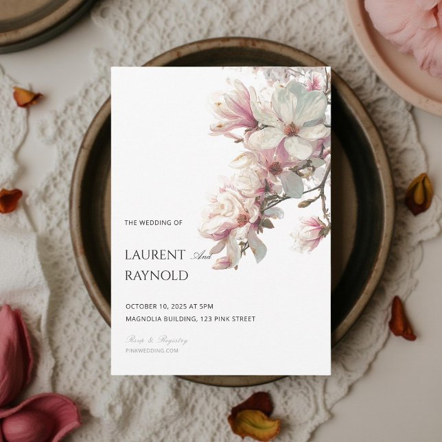 Blush Pink Magnolia Botanical Watercolor Wedding  Einladung (Von Creator hochgeladen)