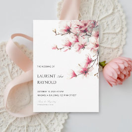 Blush Pink Magnolia Botanical Watercolor Wedding Einladung