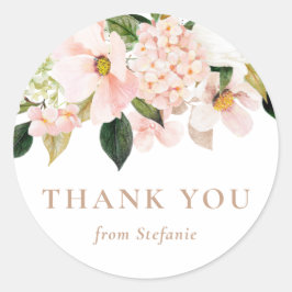 Blush Pink Magnolia und Hydrangea Vielen Dank Runder Aufkleber
