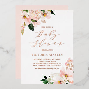 Blush Pink Magnolias Rose Gold Baby Dusche Folieneinladung