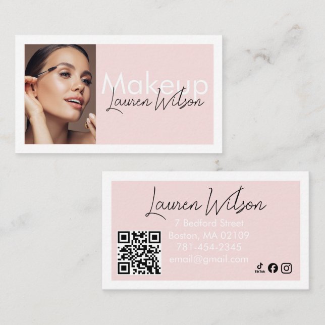  Blush Pink Makeup & Beauty Photo Business Card Visitenkarte (Vorne/Hinten)
