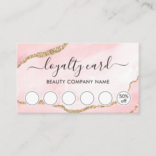 Blush Pink Marble Agate Script Loyalty Card Visitenkarte (Vorderseite)