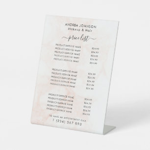 Blush Pink Marble Beauty Business Menü Preisliste Sockelschild