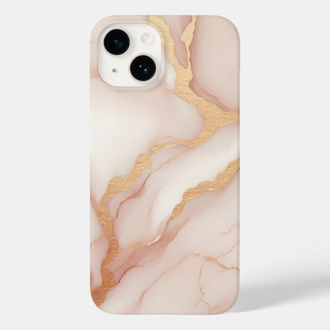 Blush Pink Marble iPhone 14 Fall mit Gold Veins Case-Mate iPhone Hülle (Rückseite)