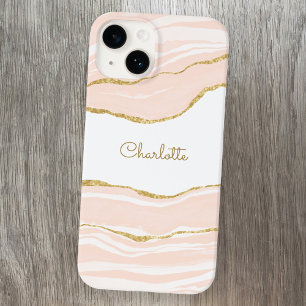 Blush Pink Marbour Agate Gold Glitzer Personalisie Case-Mate iPhone 14 Hülle