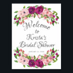 Blush Pink & Marsala Brautparty Poster<br><div class="desc">Schönes Aquarell Rosa & Marsala Blumen Brautparty Willkommensschild. Einfach zu personalisieren mit Ihrem Namen & Duschdatum.</div>