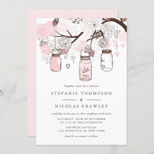 Blush Pink Mason Jars & Blume Einladung Hochzeiten