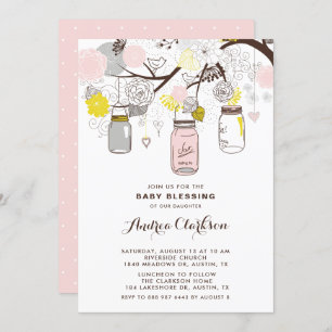 Blush Pink Mason Jars Floral Baby Segen Einladung