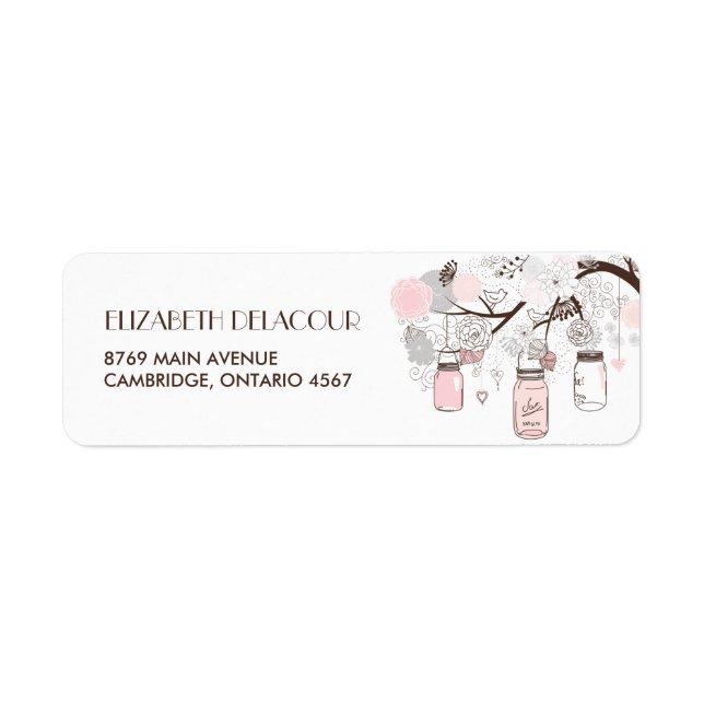 Blush Pink Mason Jars Floral Wedding Address Label (Vorne)