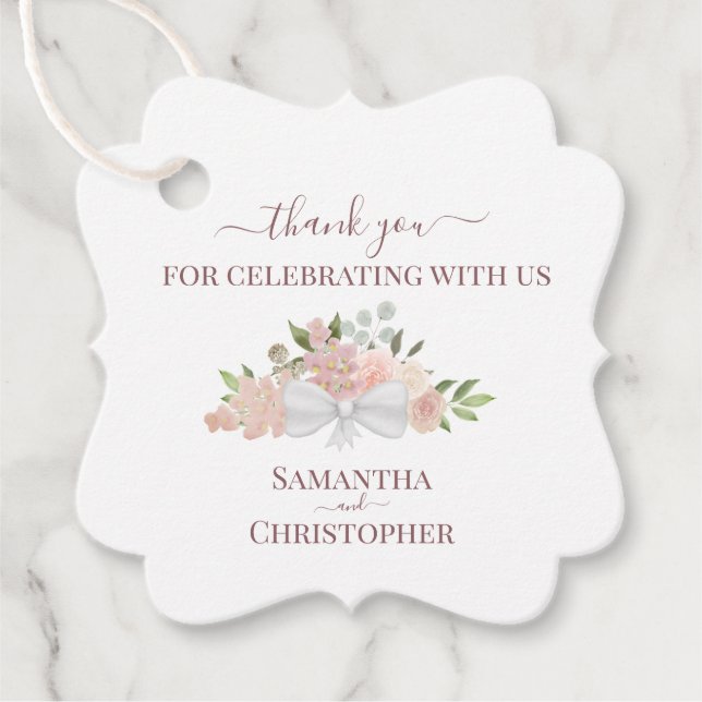 Blush Pink Mauve Floral Elegant Hochzeit Vielen Da Geschenkanhänger (Vorderseite)
