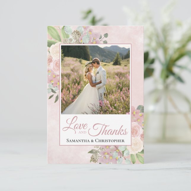 Blush Pink & Mauve Liebe & Danke Hochzeit (Stehend Vorderseite)