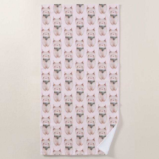 Blush Pink Meow Cat Strandtuch (Vorderseite)