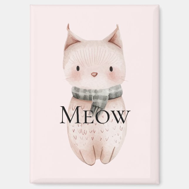 Blush Pink Meow Christmas Cat Deer Snowman Magnet (Vorderseite)