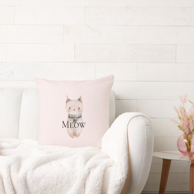 Blush Pink Meow Christmas Cat Geschenk Kissen (Liege)