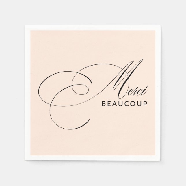 Blush Pink Merci Beaucoup Calligraphy Vielen Dank Serviette (Vorderseite)
