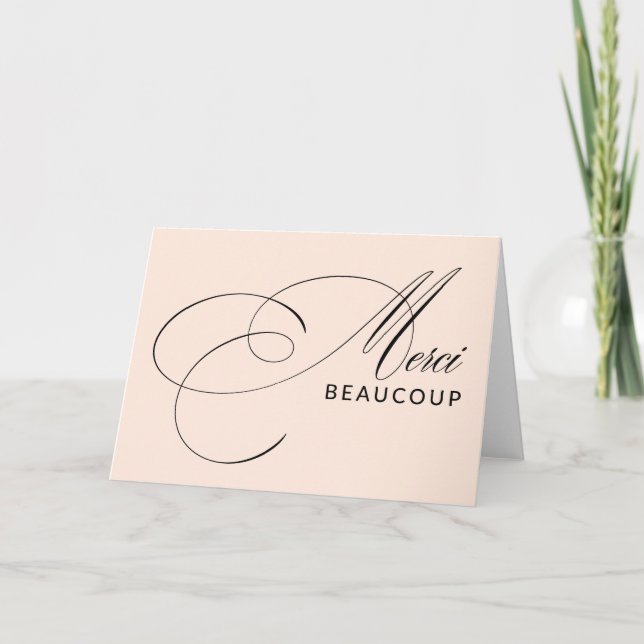 Blush Pink Merci Beaucoup Elegante Kalligraphie Dankeskarte (Vorderseite)