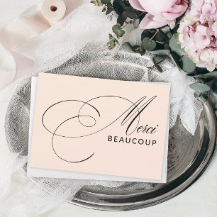 Blush Pink Merci Beaucoup Elegante Kalligraphie Dankeskarte