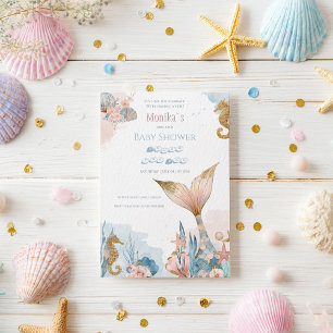 Blush Pink Mermaid Schwanz Babydusche Einladung