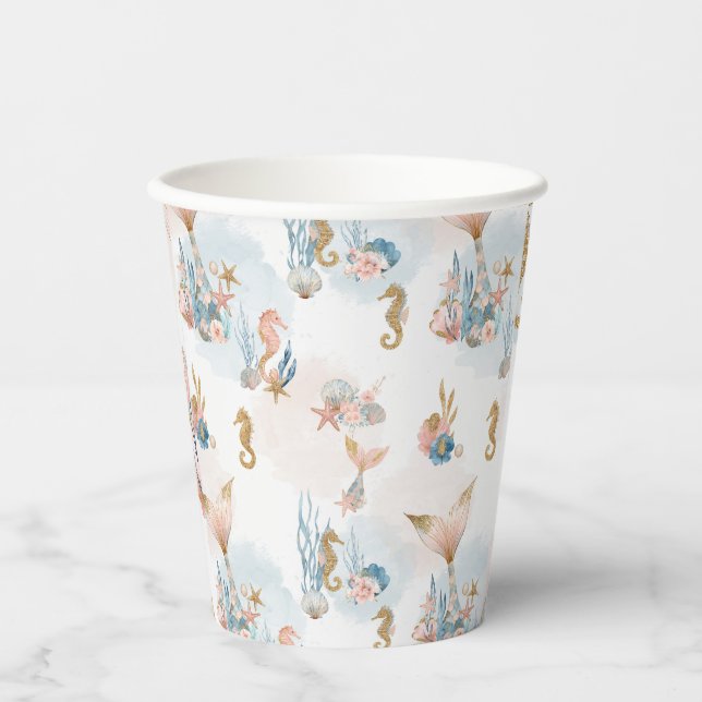 Blush Pink Mermaid Schwanz Babydusche Pappbecher (Vorderseite)