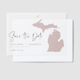 Blush Pink Michigan Karte Save the Date Minimalist