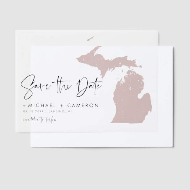 Blush Pink Michigan Karte Save the Date Minimalist (Versetzt)