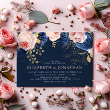Blush Pink & Midnight Navy Florals Elegante Hochze